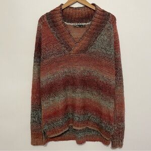 Prana Women's Wool Blend V-Neck Sweater Orange Multi Size Medium